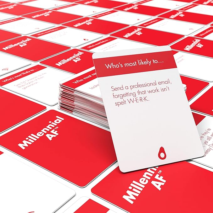 Bubblegum Stuff Millennial AF Game - Who's Most Likely to? Card Game - Find Out Who is The Most Millennial - Suitable for Adults and Teenagers