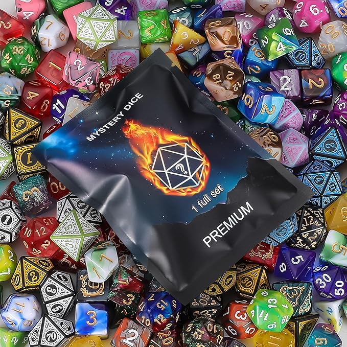QMAY Polyhedral Dice - 8PCS Mystery Dice Set, Various Styles DND Dice, Random D&D Dice Patterns & Dice Bag, DND Gifts, Suitable for Dungeons and Dragons, RPG, MTG,Role Playing Table Game