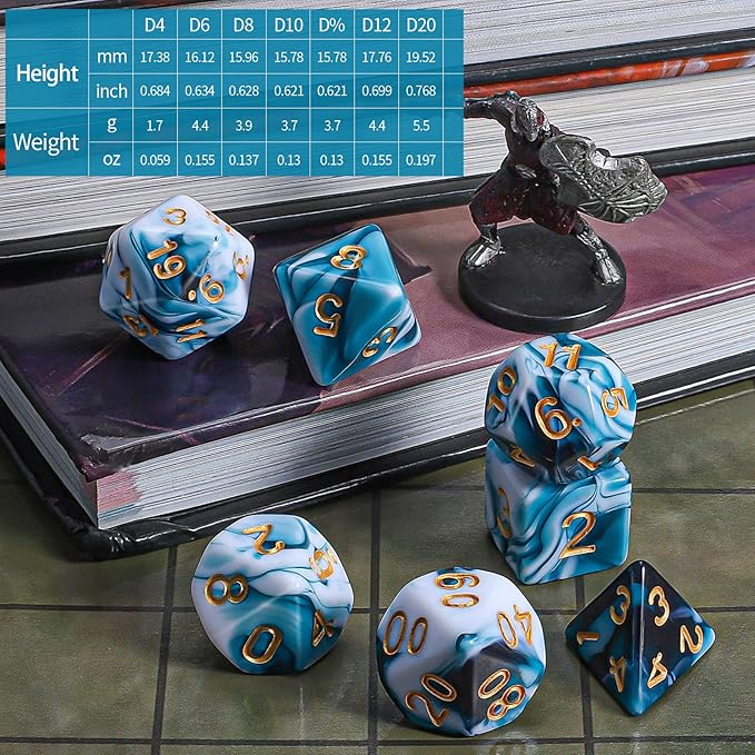 CiaraQ DND Polyhedral Dice Set with a Black Dice Bag for D&D RPG MTG Role Playing Table Games