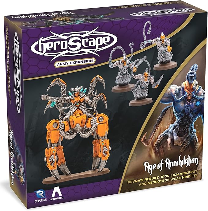 Renegade: Heroscape: Revna’s Rebuke: Iron Lich Viscerot & Necrotech Wraithriders Army Expansion - 4 New Detailed Miniatures, Unpainted, Ages 14+