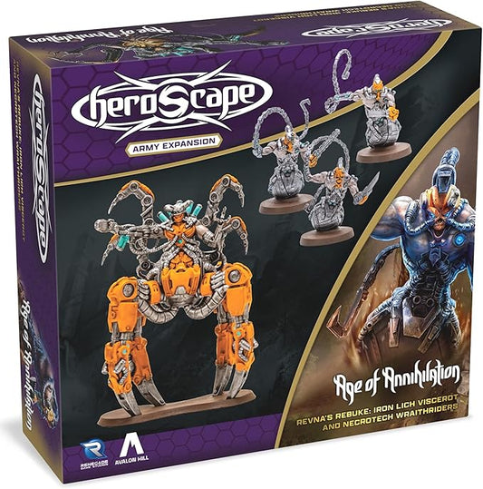 Renegade: Heroscape: Revna’s Rebuke: Iron Lich Viscerot & Necrotech Wraithriders Army Expansion - 4 New Detailed Miniatures, Unpainted, Ages 14+