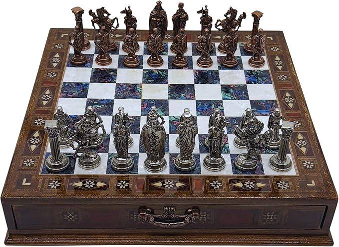 15’’ Handmade Chess Set with British Army Metal Chess Pieces, Luxury Storage Chess Board, for All Ages, Ideal for Father, (Purple)