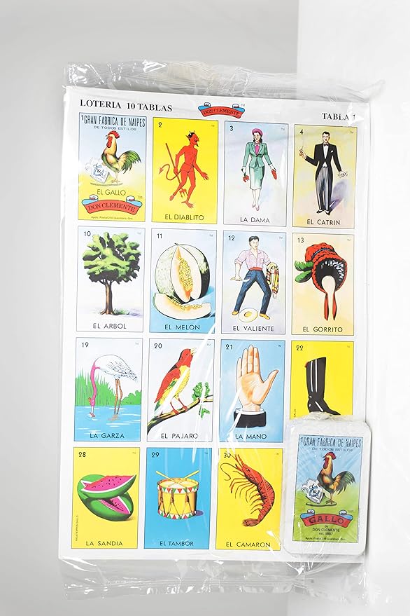 Don Clemente Mexican Jumbo Loteria Set, Deck of Cards Fun and Educational, 10 Large Boards