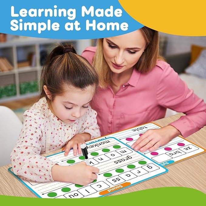 12 Packs Phonemic Awareness Dry Erase Board, Speech Therapy Material Dry Erase Phonics Games Flash Cards, Elkonin Boxes Science of Reading Spelling Manipulatives Classroom Materials Must Have