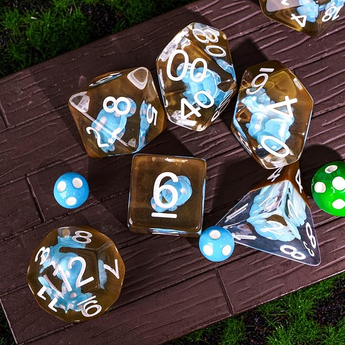 UDIXI 7PCS DND Dice Set, Polyhedral Dice Set D&D Filled with Blue Mushroom for Dungeons and Dragons Role Playing Games Tabletop Games