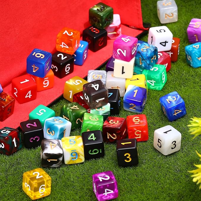 Skylety 100 Pieces Polyhedral Dice Set with Black Pouch Polyhedral Dice Compatible with RPG MTG Table Games Multi Colored Assortment (6 Sided)