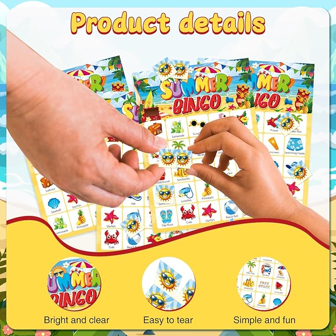 M AMFEOV Summer Bingo Game, Luau Summer Party Bingo Activities for 24 Players, Aloha Tropical Luau Party Games Supplies, Hawaiian Board Game for Summer Fun