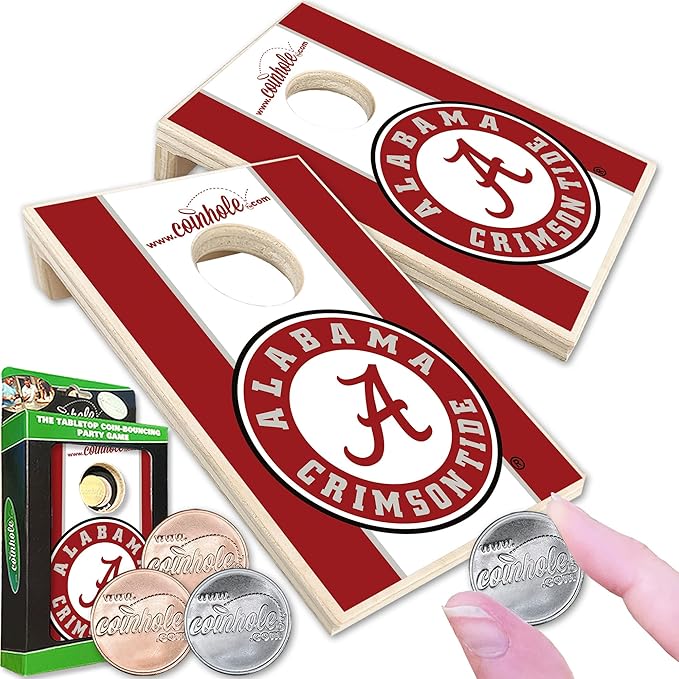 Tabletop Cornhole Game Set | Officially Licensed College Mini Football Cornhole Board Game | Includes Coins