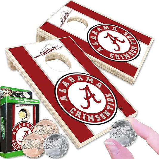 Tabletop Cornhole Game Set | Officially Licensed College Mini Football Cornhole Board Game | Includes Coins