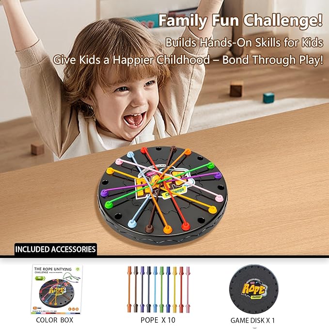 Rope Untangling Puzzle Game, Mini Travel Size Educational Strategy Board Game for Kids & Adults, Family Travel Party Games with Multi-Level Challenges, Gifts for All Ages（Mini）