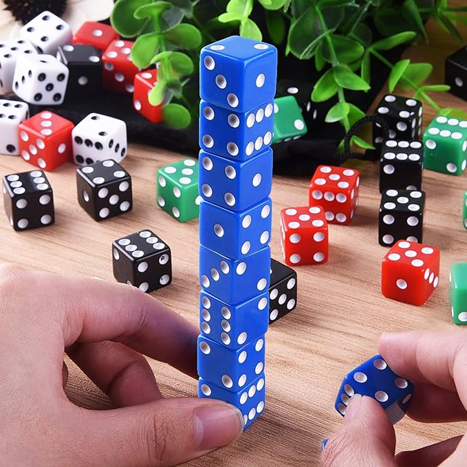 AUSTOR 50 Pieces Game Dice Set, 5 Colors Square Corner Dice with Velvet Storage Bag, Play Games Like Tenzi, Farkle, Yahtzee, Bunco or Teaching Math