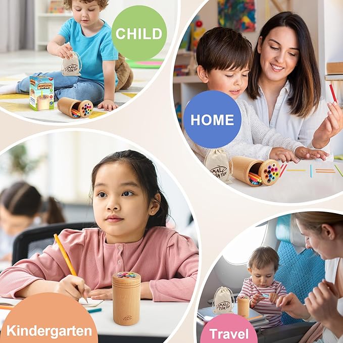 Montessori Toys for 1 2 3 Year Old：Solid Wood Fine Motor Skills Object Permanence Box for One Two Year Old Baby, Fidget Sensory Toys for Toddlers 1-3, Color Sorting Cause and Effect 12 month toys
