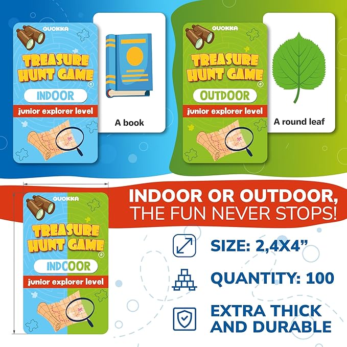 QUOKKA Scavenger Hunt for Kids Ages 4-8 - Treasure Hunting Outdoor Games for Kids 8-12 - 2 Walkie Talkies | 2 Bags | 200 Outdoor & Indoor Cards | 3 Bracelets
