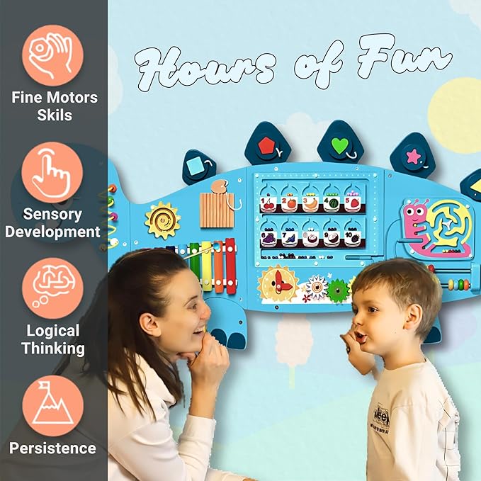 Activity Wall Busy Board, Sensory Wall Panel for Kids, 12 in 1 Learning Activity Center, Large Busy Board Wooden, Gift Idea for Kids 2-6 Years, Montessori Sensory Toys, Viga Toys