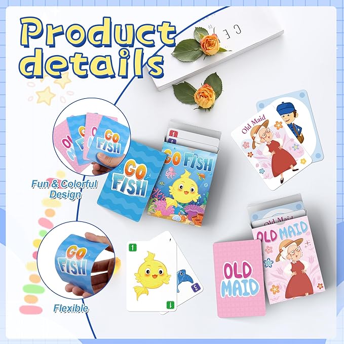 Go Fish,Old Maid Card Games, Go Fish Card Game for Kids 4-8, Card Games for Toddler 2-4 Years, Easy to Learn,Easter Basket Stuffers Gifts Ideal, Fun for Family Game Night Travel Preschool Classroom