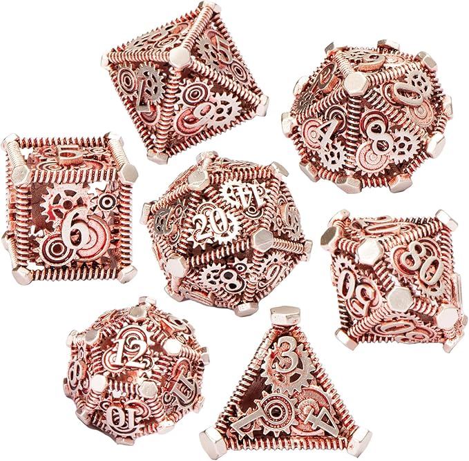 DND Metal Dice Set, UBEUCK 7PCS Gear Metal DND Dice Set for Dungeons & Dragons Board Games Boxes(Gear red)