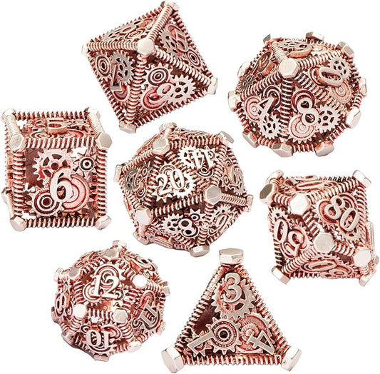 DND Metal Dice Set, UBEUCK 7PCS Gear Metal DND Dice Set for Dungeons & Dragons Board Games Boxes(Gear red)