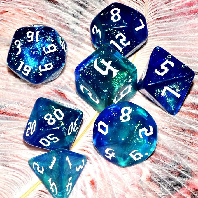 Galaxy Dice Set| Dark Blue Mix Cyan Crystal DND Dice Set for Board Game