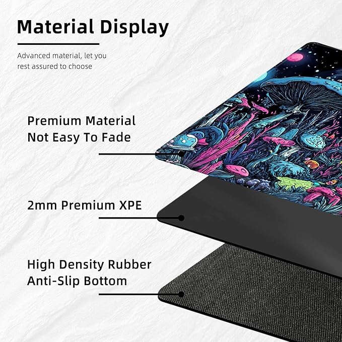 for MTG Playmat with Storage Bag, for TCG Playmat and Playing Card Mat for Magic Board Games, Non-Slip Colorful Mushroom Desk Mat, Stitched Edges Game Mat, Rollable & Foldable Card Playmat
