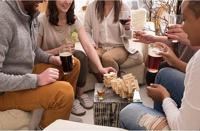 True Stack Blocks Game - Indoor or Outdoor Games for Adults - Adult Drinking Games - Stacking Game with Shot Glasses - Set of 1