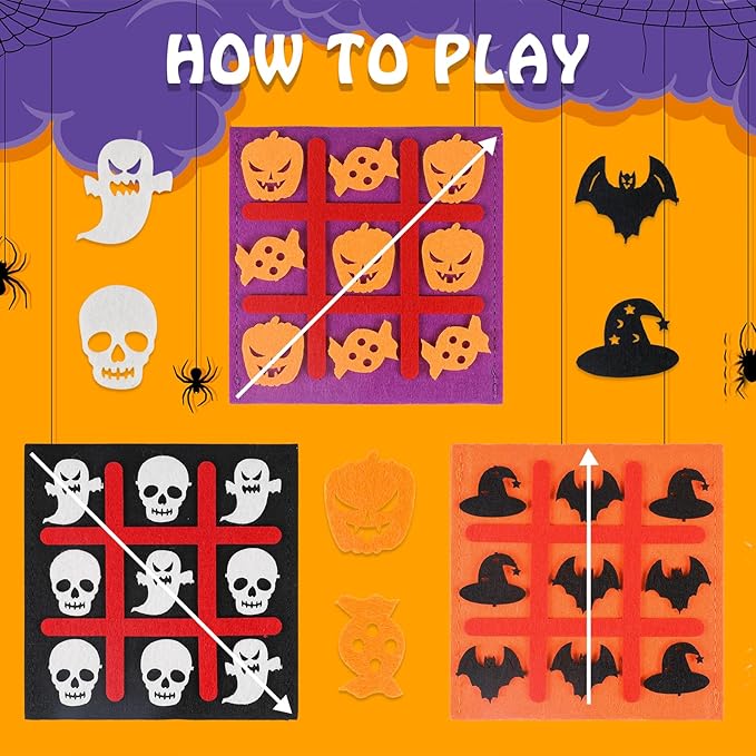 12 Pack Halloween Party Favors Tic Tac Toe Board Games for Kids 4-8 8-12, Halloween Treats Non Candy Goodie Bag Stuffers, Bulk Toys Gifts for Boys Girls Classroom (Bulk Pack of 12)