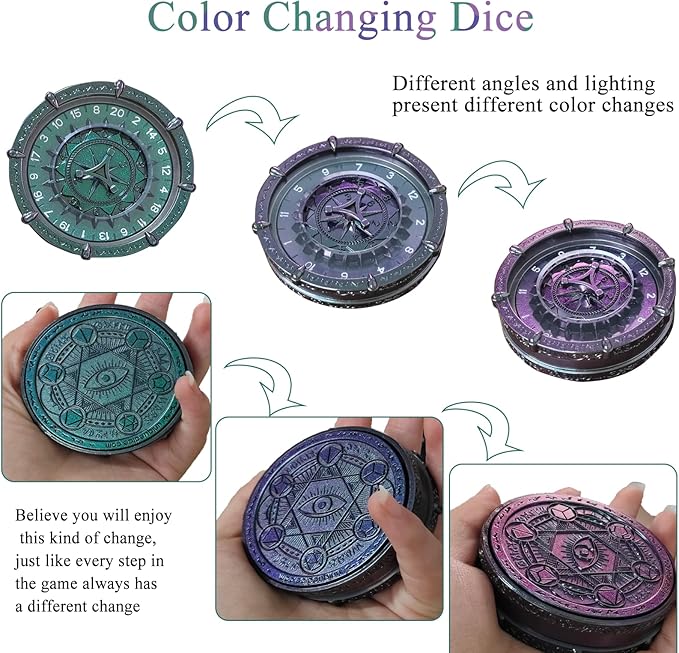 Metal DND Wand Dice Set with 7-in-2 Spinning Wheels - Provide Over 30+ Combination Gameplay Options, Color Changing Random dice Magic Circle for Dungeons and Dragon 40K RPG