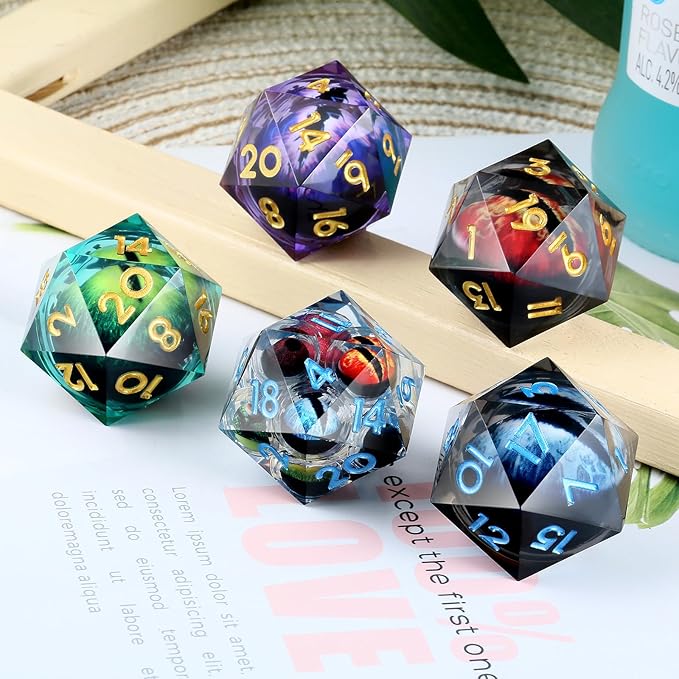 Liquid Core D20 Dice,DNDND 33mm Dragon Eye 20 Sided Dice with Gorgeous Gift Box for Dungeons and Dragons (Purple)