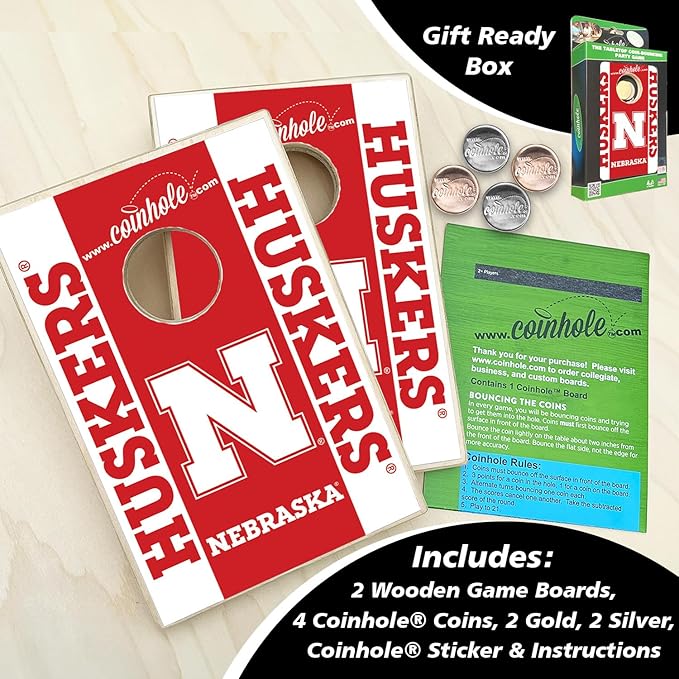 Tabletop Cornhole Game Set | Officially Licensed College Mini Football Cornhole Board Game | Includes Coins