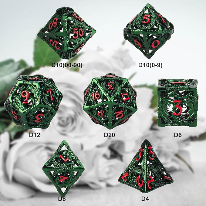 D&D Metal Dice, Dungeons and Dragons Dice Set with Gift Box, 7 PCs Steampunk Polyhedral Dice Games Set for RPG, MTG, Pathfinder