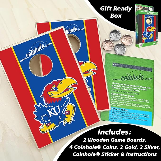 Tabletop Cornhole Game Set | Officially Licensed College Mini Football Cornhole Board Game | Includes Coins