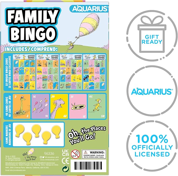 AQUARIUS Oh, The Places You'll Go! Family Bingo Game - Fun Family Party Game for Kids, Teens & Adults - Entertaining Game Night Gift - Officially Licensed Merchandise