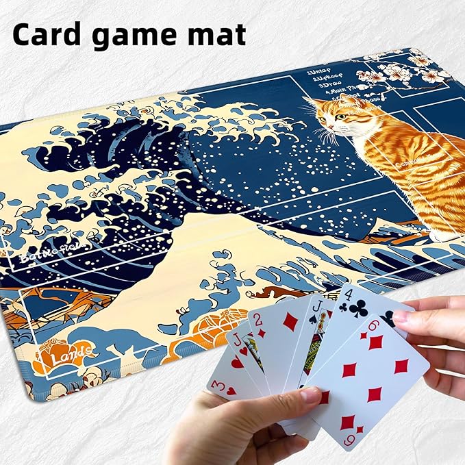 for MTG Playmat with Zones Storage Bag,for TCG Playmat and Playing Card Mat for Magic Board Games, Cat Wave Non Slip Stitched Edges Game Mat, Rollable Foldable Card Playmats