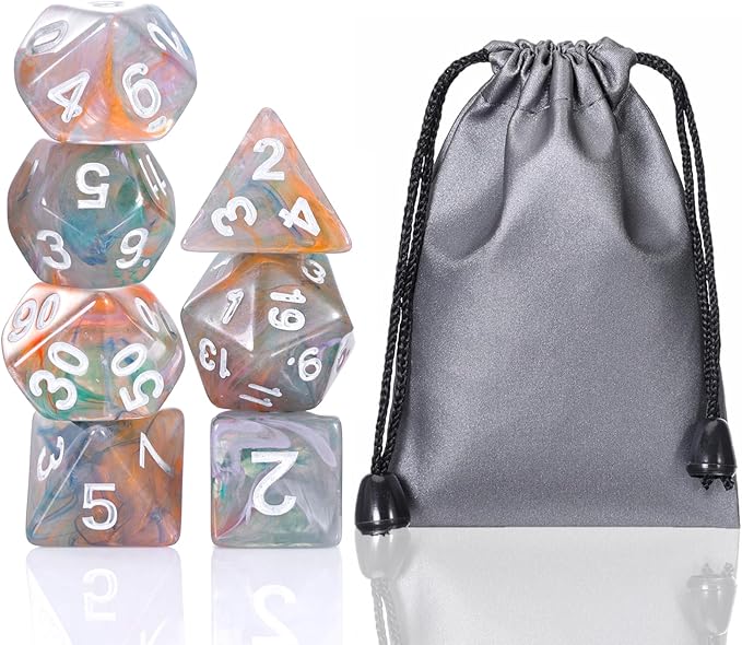 Role Playing Dice Set - 16mm Transparent Polyhedral DND Dice in Mixed Colors (Orange, Green, Purple) - Perfect for Dungeons and Dragons, Tabletop Games, and Math Teaching