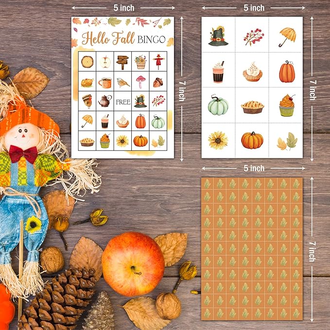 Ziyouza Happy Fall Bingo - Thanksgiving Bingo Games for 24 Players, Family or Adults, Great Party & Classroom Game