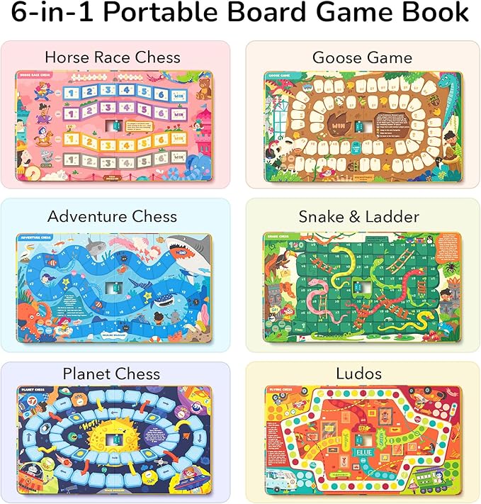Mideer 6-in-1 Magnetic Board Game Set, Portable Board Game Book, Beginner Classic Board Games Chess Set for Kids, Travel Road Trip Game for Ages 3 4 5 6 - Museum Adventure