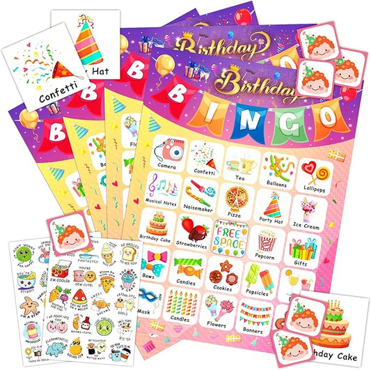 Happy Birthday Bingo Cards, 24 Players Birthday Party Bingo Game for Kids Boys Girls Adults, Fun Game for Family Celebration Favor