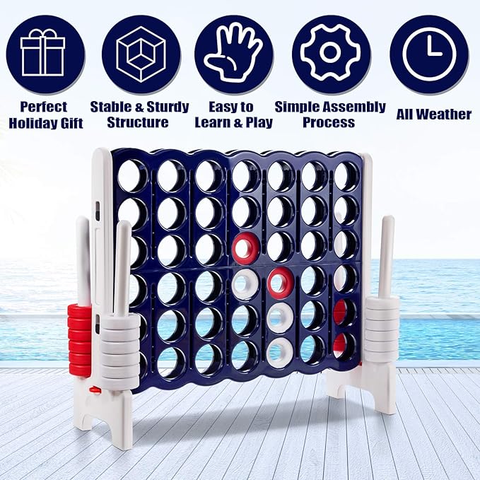 Costzon Giant 4-in-A-Row, Jumbo 4-to-Score Giant Game Set for Kids & Adults, Indoor Outdoor Yard Connect Game, 3.5FT Tall with 42 Jumbo Rings & Quick-Release Slider, Perfect for Family & Party Games