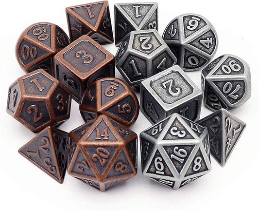 Haxtec Viking Metal DND Dice Set D&D 7PCS of D20 D12 D10 D8 D6 D4 for Dungeons and Dragons TTRPG Games (2 Pack)
