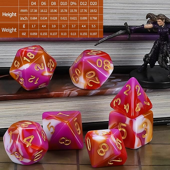 CiaraQ DND Polyhedral Dice Set for Dungeons and Dragons RPG MTG Role Playing Table Games-with 1 Dice Pouch (Red+Pink+Orange)