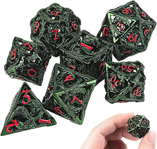 D&D Metal Dice, Dungeons and Dragons Dice Set with Gift Box, 7 PCs Steampunk Polyhedral Dice Games Set for RPG, MTG, Pathfinder