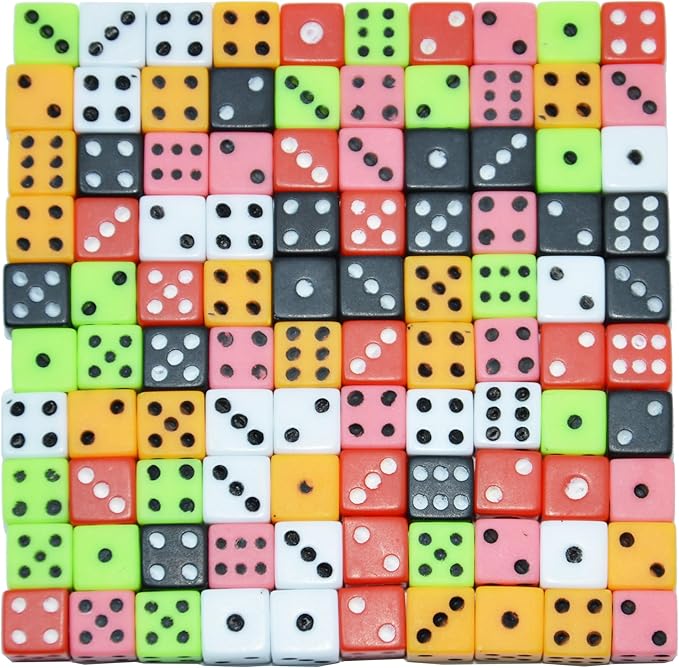 SmartDealsPro 100 Assorted D6 Mini Tiny Dice Game Dot Square Dice for Casino Themed Activity, Board Game, Teaching Math, Parties (Mix Color, 8mm)