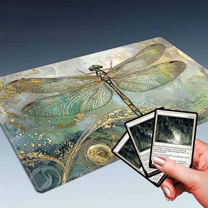 MTG Playmat Size 23.6x13.8in with Storage Bags Portable Playmat TCG and Board Game Mat for Cards Rubber Base Slip-Resistant Mousepad Desk Mat (Dragonfly,No with Zone)