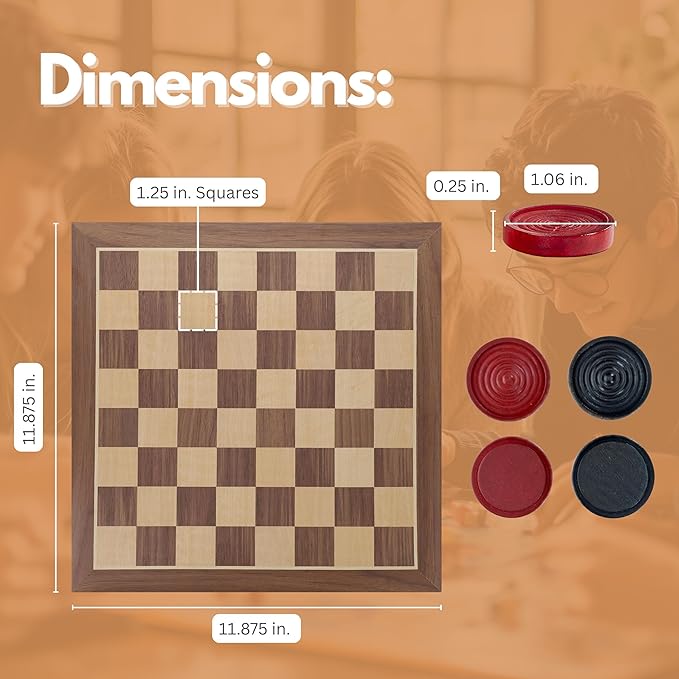 WE Games Old School Red and Black Wooden Checkers Set -12 in.
