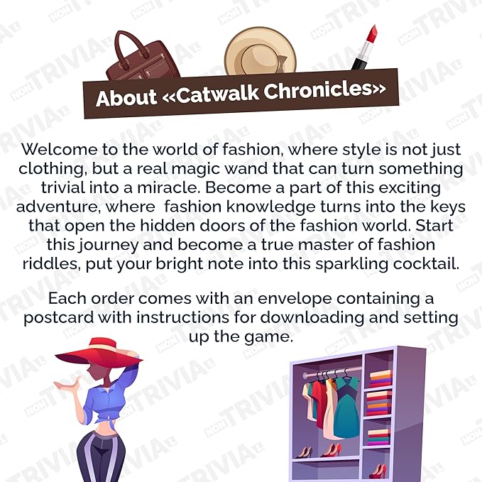 Couch Trivia Digital Game A Fun and Educational Game About Fashion with Virtual Host for Adults (Catwalk Chronicles)