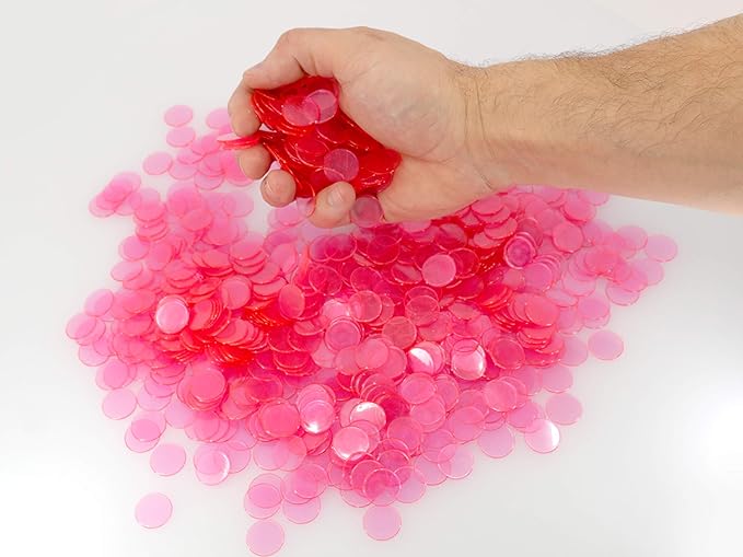 Regal Bingo Plastic Bingo Chips 500 Pcs - Clear Transparent Counters Game Chips Set for Board Game - Fun Bingo Night - 3/4 Inch Pink Color