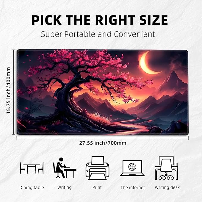 MTG Playmat with Storage Bag, Pink Leaves Tree, 27.55x15.75 inches, Non-Slip, Stitched Edges, Rollable & Foldable Card Playmat