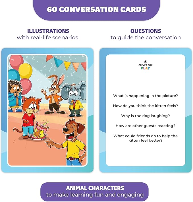 Who What Why Conversation Cards for Kids – Learning Activity for Social Skills, Emotional Intelligence & Critical Thinking – Educational Game to Foster Communication & Empathy, Ages 4+