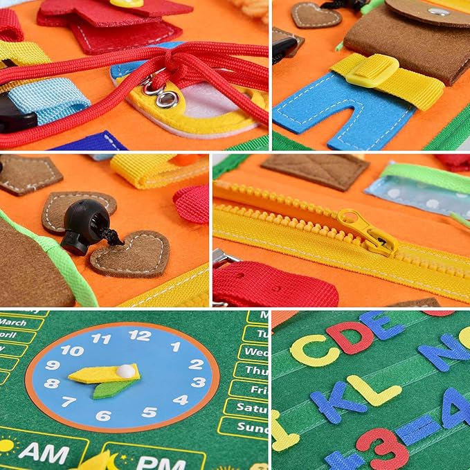 Busy Board Montessori Toys for 1 2 3 4 Year Old Boy & Girl Birthday Gifts, Busy Book for Toddlers 1-3, Toddler Autism Sensory Board Toddler Travel Toys Fine Motor Skills