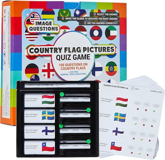Quiz Device Game - Country Flag Pictures - Trivia Quiz Game - 25 Cards - 200 Questions - Educational & Fun - Ideal Travel Games for Kids - Family Quiz Games - Portable Pack - Age 6+