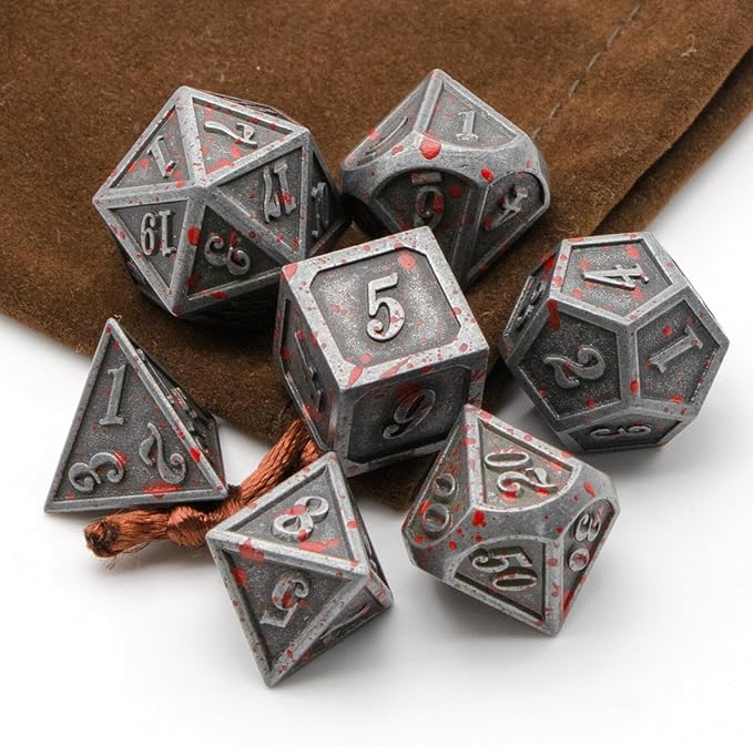 D&D Dice Set for Dungeons and Dragons, D20 Metal Dice for Gaming, Shadowrun Pathfinder (SilverBlood)